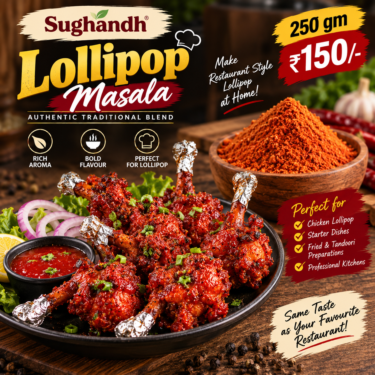 Sughandh Lollipop Masala 250g with Chicken Lollipop