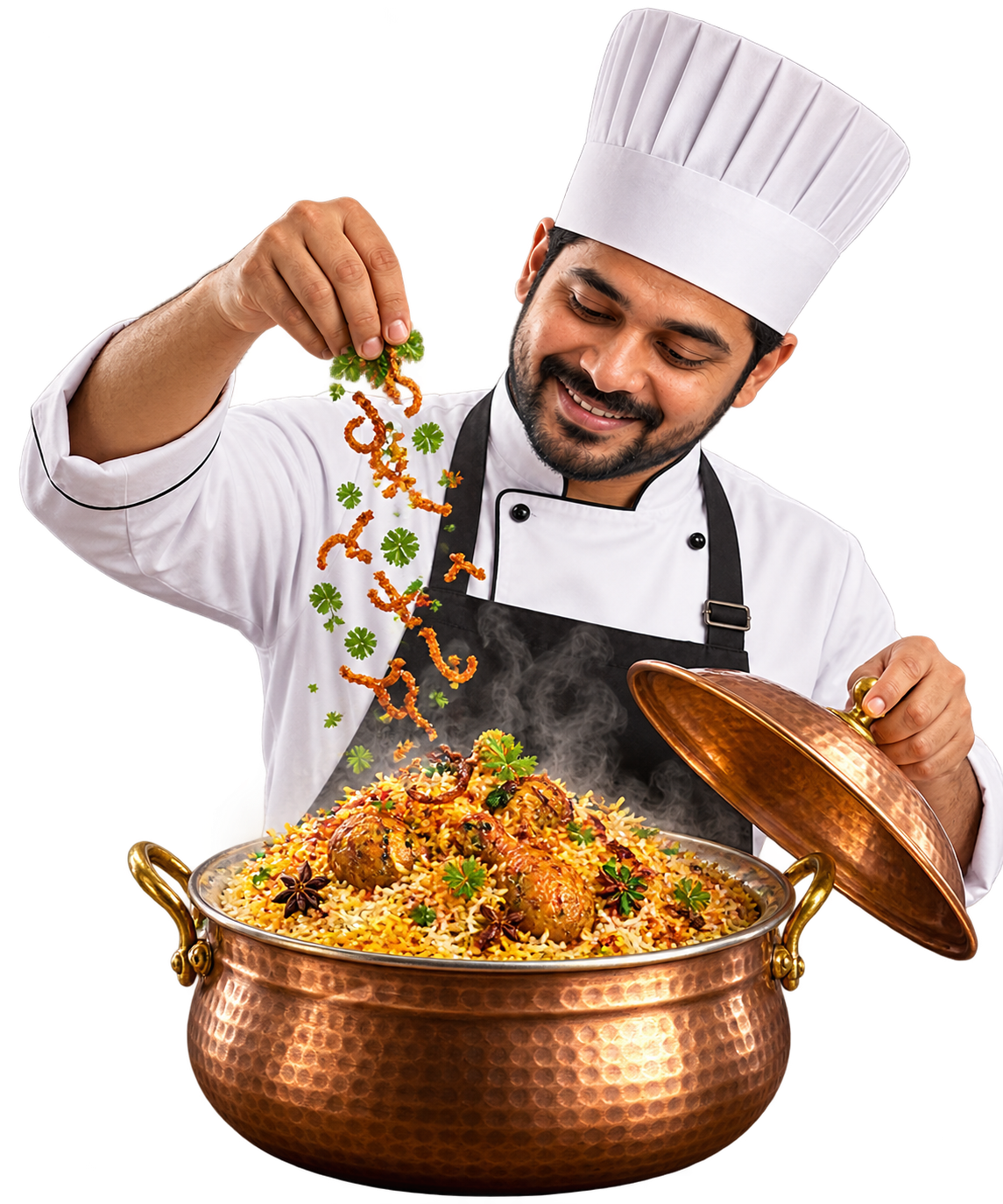 Chef preparing authentic Donne Biryani with Sughandh masala