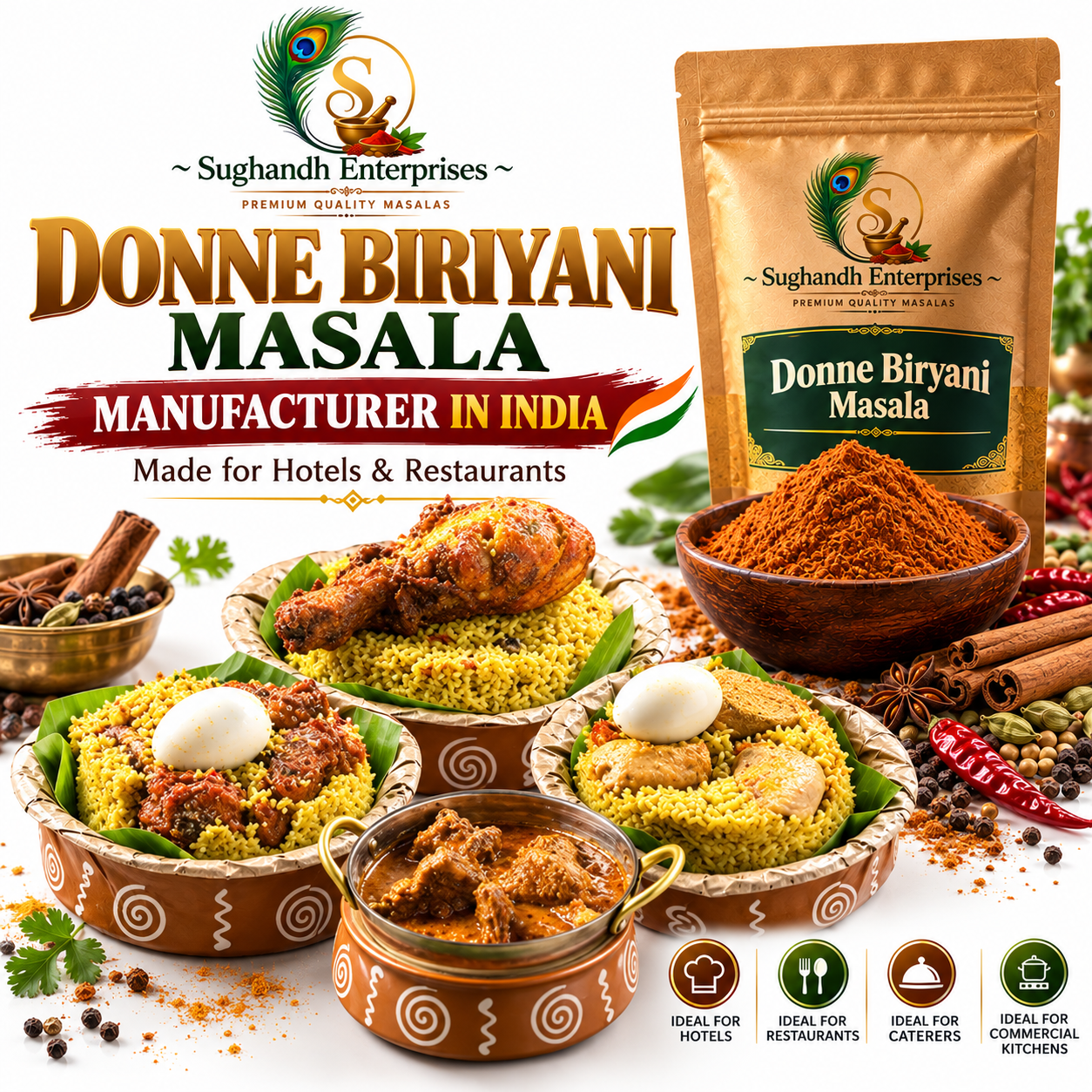 Sughandh Enterprises Donne Biryani Masala for hotels, restaurants and caterers in India