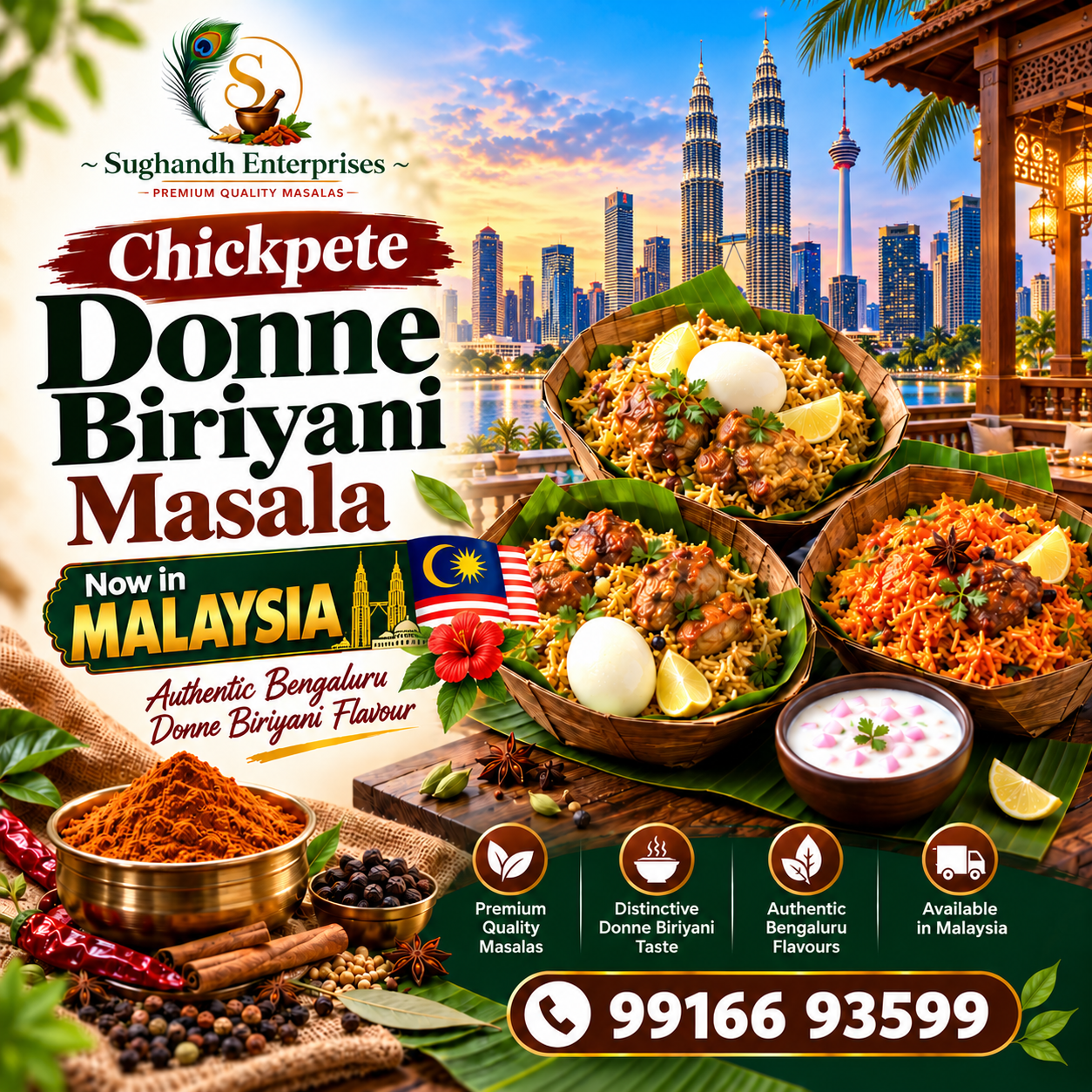 Chickpete Donne Biriyani Masala by Sughandh Enterprises, authentic Bengaluru-style biryani masala available in Malaysia.