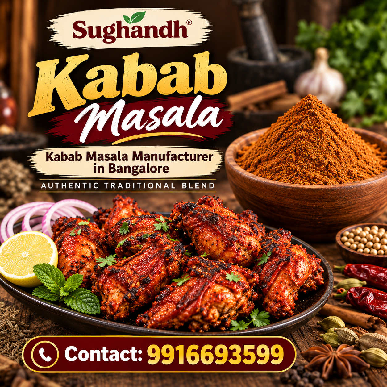 Sughandh Kabab Masala with authentic Indian spices and grilled kababs